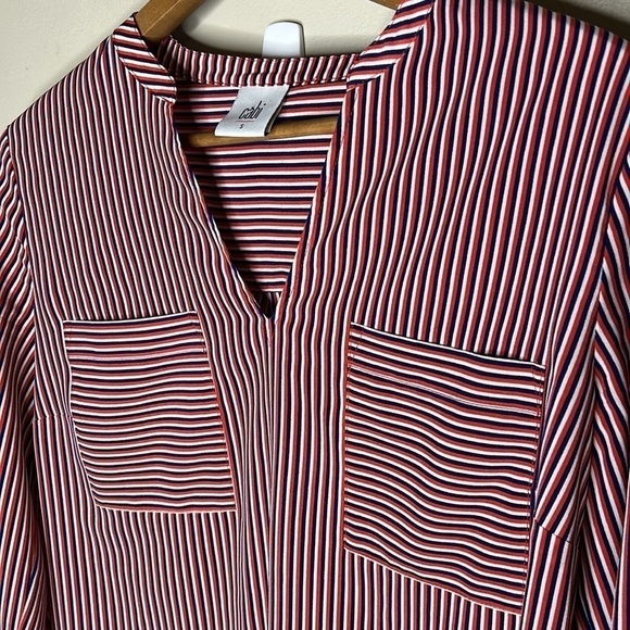 CAbi 5335 Franklin Striped Long Sleeve Spilt V Neck Blouse - Picture 5 of 14